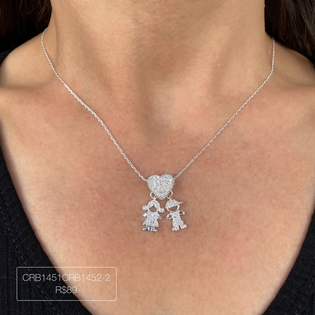 Colar de Filhos Cravejado Cristal - Prateado